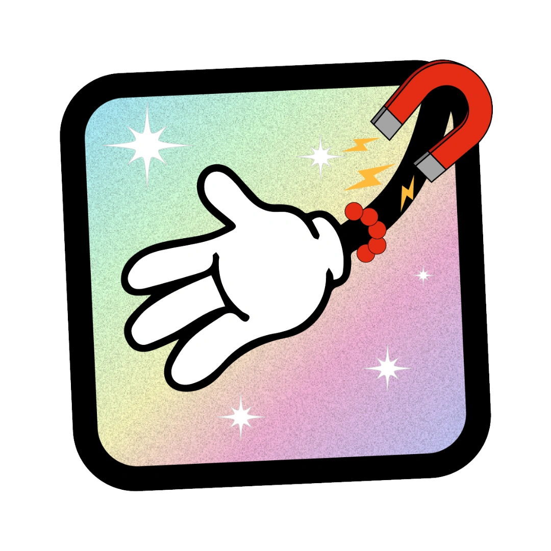 Ein quadratischer Glitzer-Fotomagnet mit runden Ecken. Das Design erinnert an ein modernes Smartphone-Icon.