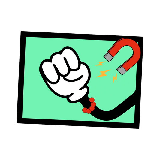 Nahaufnahme eines Textes auf einem Glow-Magneten. Hoher Kontrast durch schwarze Schrift auf leuchtendem Grund.