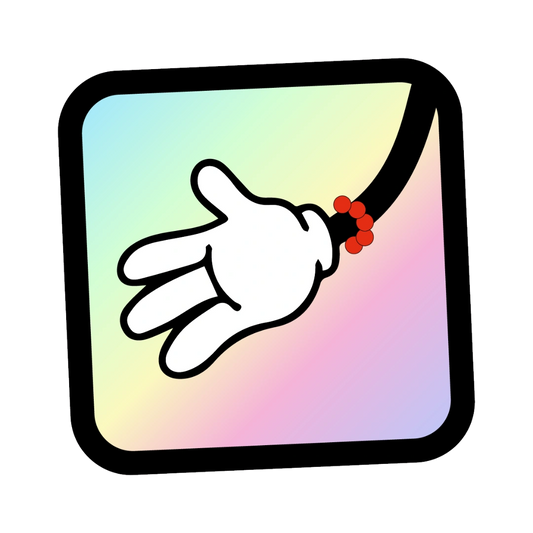 Rechteckiger Hologramm-Aufkleber mit abgerundeten Ecken klebt auf einer schwarzen Handyhülle und schimmert in Regenbogenfarben