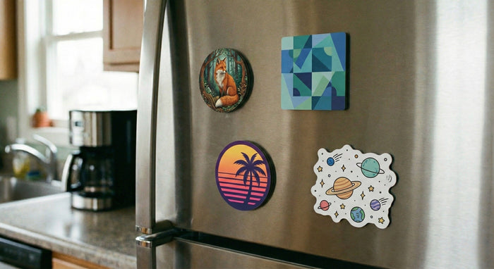 Runde Hologramm-Sticker auf Tisch