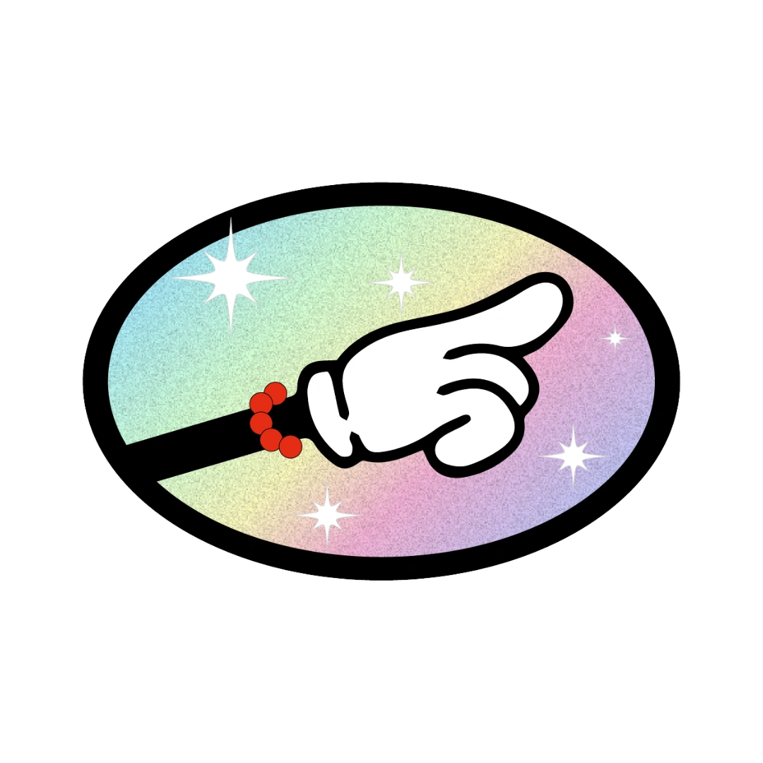 Gastgeschenk mit einem ovalen Glitzer-Aufkleber. Das Design erinnert an ein klassisches Siegel mit Initialen.