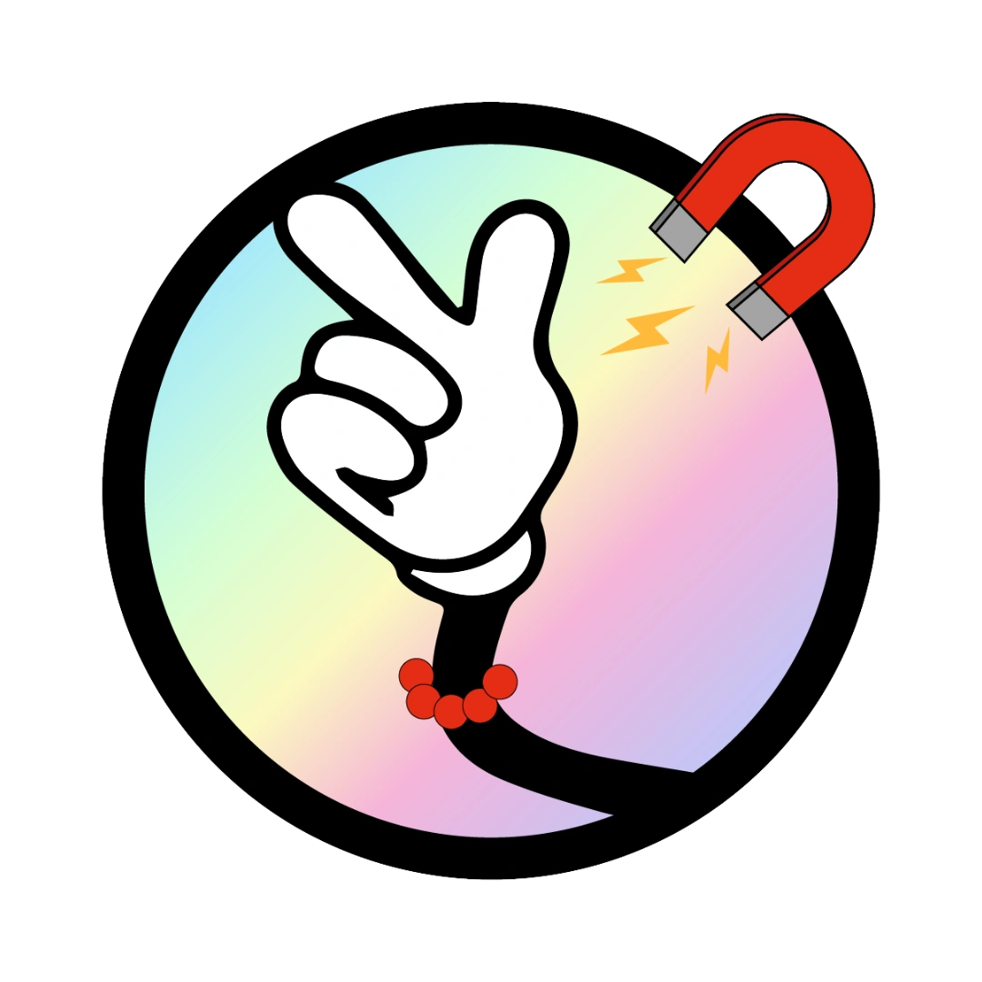 Runder Fotomagnet mit einem lachenden Kind schimmert wie eine Münze in Regenbogenfarben