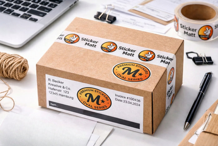 Runde Hologramm-Sticker auf Tisch