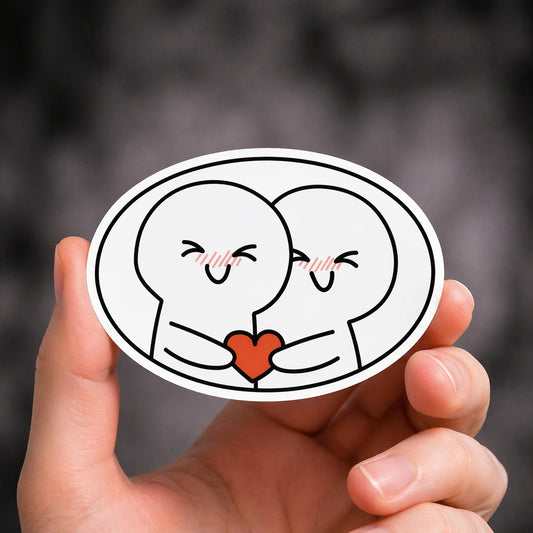 Süßer Sticker mit zwei verliebten Figuren und Herz