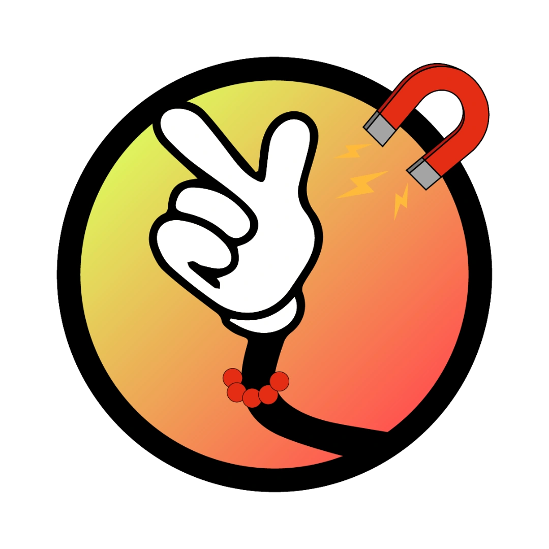 Ein runder Vinyl-Fotomagnet klebt an einer weißen Magnetwand und zeigt ein zentriertes, buntes Logo mit klarem Rand.